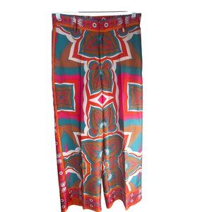 ZARA Wide-Leg Pants High Rise Small Multicolor Geometric Print Polyester
